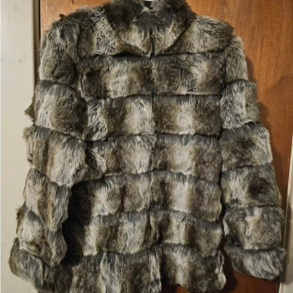 Vintage Pamela McCoy XS Replica Silver Fox Zippered Faux Fur Coat